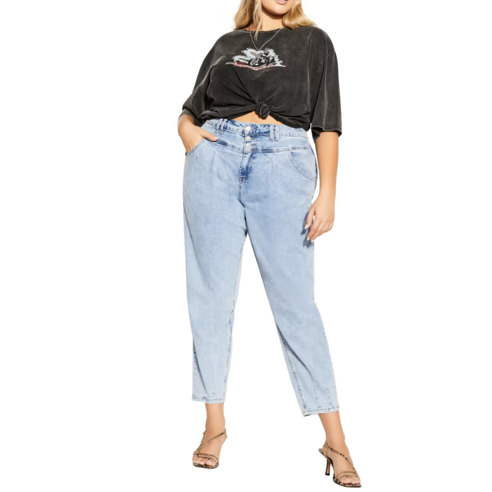 City Chic Raya Jean Light Wash Harley Mid Rise Crop Denim Jeans Plus 18